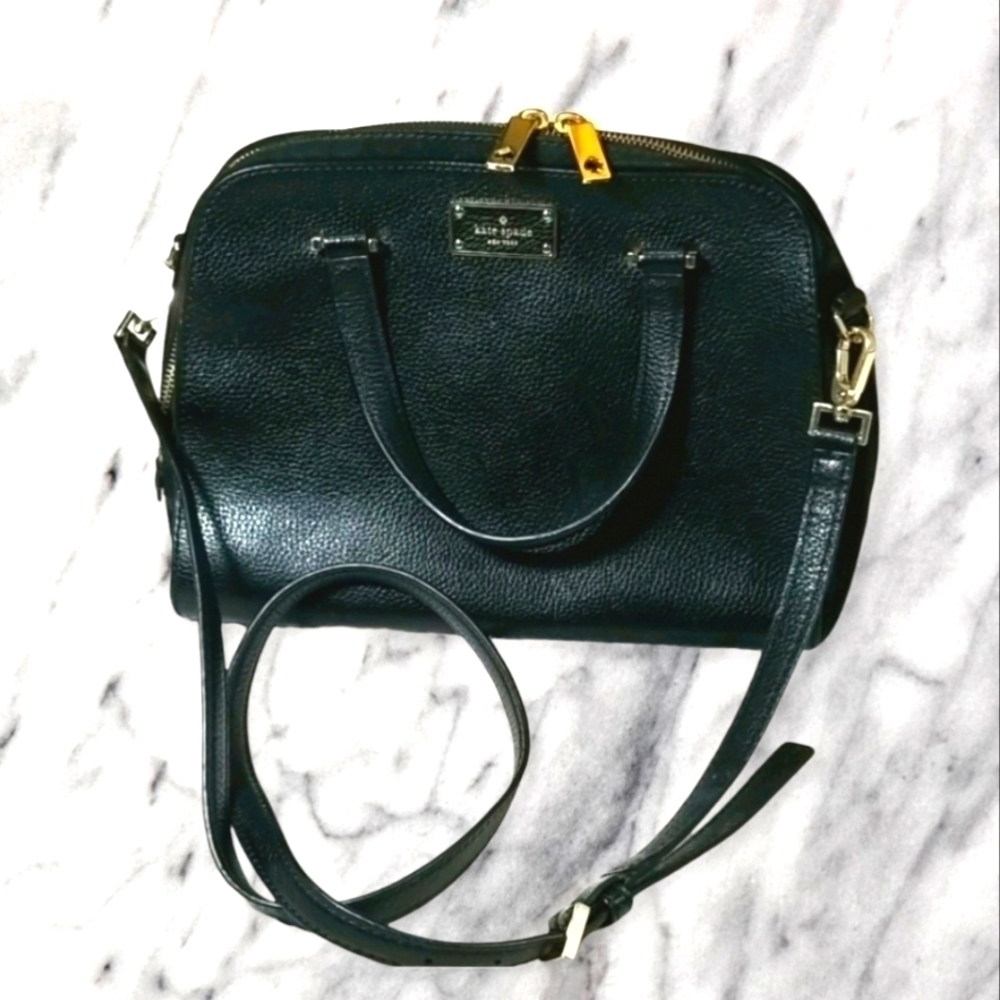 Kate Spade Leather and Suede Shoulder Satchel Cross Body Strap Black